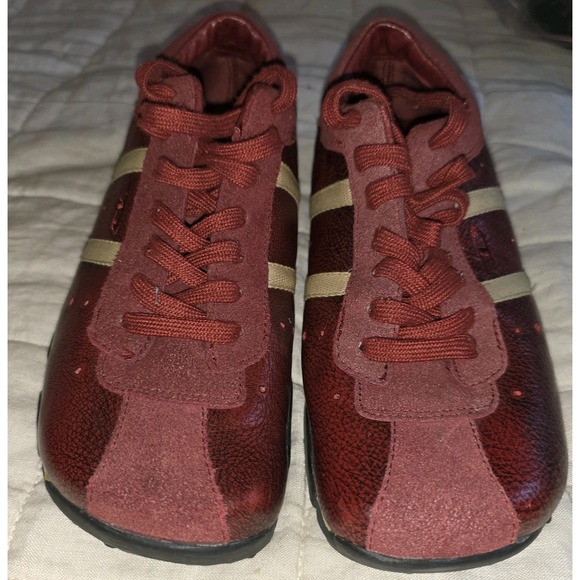 Y2k DIESEL Women's Evelyn Burgundy Leather Sneakers US 6 EUC 90s 2000s - Picture 1 of 9